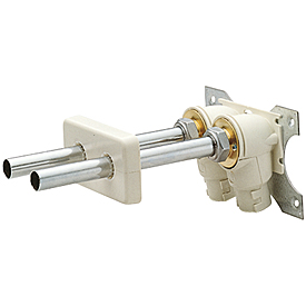 R543 — Evsel sistemler için çiftli köşe bağlantı parçası, ön kapaklı ve borulu